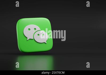 Buenos Aires, Argentine - 22 février 2025 : logo en trois dimensions de l'application WeChat avec espace de copie. illustration 3d. Banque D'Images