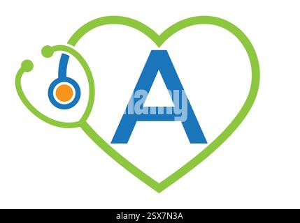 Lettre initiale concept de logo médical avec symbole de cœur et de stéthoscope pour la santé et signe médical Illustration de Vecteur