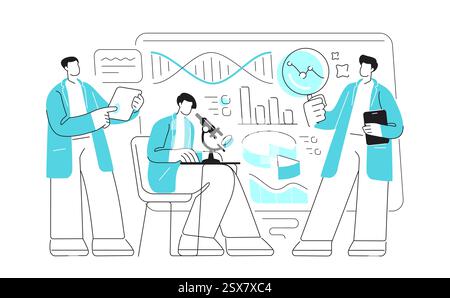 Scientifiques en laboratoire. Diagnostic de laboratoire. Les gens travaillent sur des expériences scientifiques chimiques, médicales ou biologiques Illustration de Vecteur