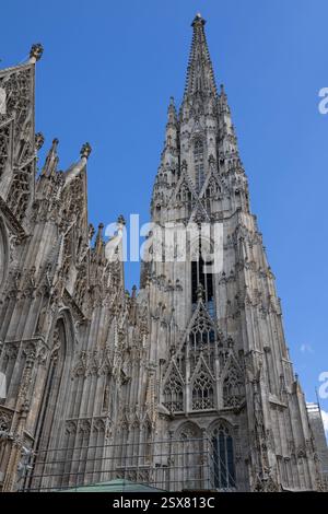 Soaring spires and Intricate Details, façade extérieure de la cathédrale de Étienne à Vienne, Autriche. Banque D'Images