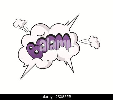 Illustration dynamique de style comique avec boom de mots en violet éclatant dans un nuage explosif. Design énergique et ludique idéal pour la bande dessinée et pop Ar Illustration de Vecteur