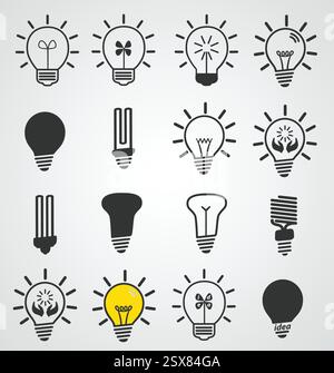 Icône d'ampoule, ensemble de vecteur d'art de concepts d'affaires, idée Illustration de Vecteur