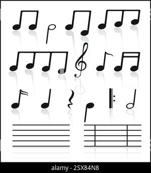 Icônes de musique ensemble de notes. Illustration de Vecteur