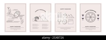 Happy Passover fond set, bannières verticales, cartes et affiches design. Concept minimaliste de ligne moderne géométrique. illustration vectorielle Illustration de Vecteur