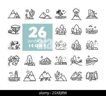 Icônes vectorielles de paysage de nature. Signe de la nature. Symbole graphique pour le site Web de voyage et de tourisme et la conception d'applications, logo, application, interface utilisateur Illustration de Vecteur
