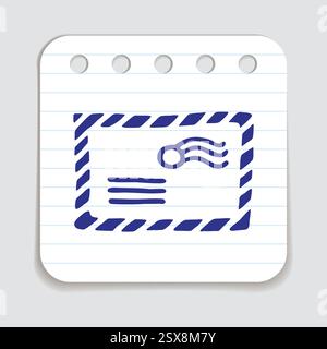 Icône d'enveloppe de lettre Doodle dessinée à la main avec un stylo bleu sur un papier note dans le style à main levée Illustration de Vecteur