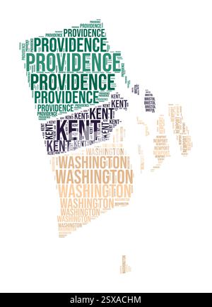 Rhode Island Word Cloud. Forme de l'état avec la division du comté. Image de style typographique Rhode Island. Nuages d'étiquettes de noms de comté. Illustration vectorielle. Illustration de Vecteur