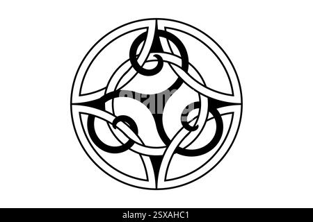 Nœud celtique entrelacant un Triskele, conception de logo rond mystique, modèle d'icône en forme de cercle. Panneau en triskelion spiralé. Symbole de tatouage sacré, vecteur noir Illustration de Vecteur