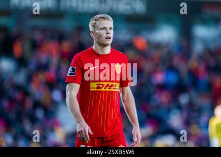 Farum, Danemark. 23 février 2025. Lucas Hogsberg du FC Nordsjaelland vu lors du match de 3F Superliga entre le FC Nordsjaelland et Soenderjyske à droite de Dream Park à Farum. Crédit : Gonzales photo/Alamy Live News Banque D'Images