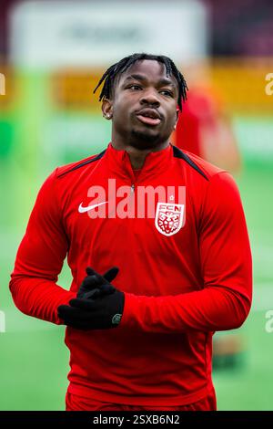 Farum, Danemark. 23 février 2025. Levy Nene du FC Nordsjaelland s’échauffe pour le match de 3F Superliga entre le FC Nordsjaelland et Soenderjyske à droite de Dream Park à Farum. Crédit : Gonzales photo/Alamy Live News Banque D'Images