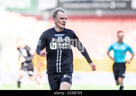 Farum, Danemark. 23 février 2025. Andreas Oggesen (22 ans) de Soenderjyske vu lors du match de 3F Superliga entre FC Nordsjaelland et Soenderjyske à droite de Dream Park à Farum. Crédit : Gonzales photo/Alamy Live News Banque D'Images