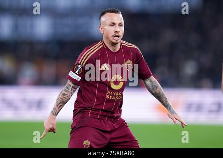 Rome, Italie. 20 février 2025. Angelino de L'AS Roma lors du match de deuxième manche Knockout de l'UEFA Europa League 2024/25 entre L'AS Roma et le FC Porto au Stadio Olimpico le 20 février 2025 à Rome, Italie. Crédit : Giuseppe Maffia/Alamy Live News Banque D'Images