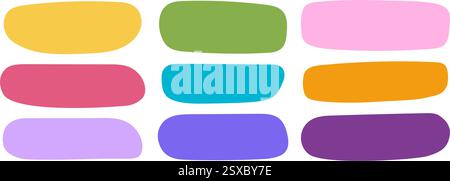 Ensemble de jolies formes rectangulaires de boîte de texte dans le style doodle. Formes organiques vides colorées pour étiquettes, autocollants, bulles de parole ou de citation, notes de papier isolées sur fond blanc. Illustration vectorielle plate. Illustration de Vecteur