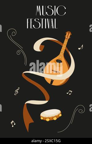 Design coloré avec instruments de musique pour un festival de musique animé Illustration de Vecteur