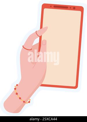 Autocollant de la main tenant le téléphone Illustration de Vecteur