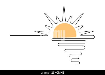 Coucher de soleil dessin d'une ligne de l'icône vectorielle minimaliste avec fond noir et blanc Illustration de Vecteur