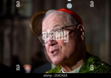 New York, États-Unis. 23 février 2025. NEW YORK, NEW YORK - 23 FÉVRIER : le cardinal Timothy Dolan, archevêque de New York, s'inquiète de la santé du pape François, dit « ça ne va pas bien », et se souvient des visites du pape François à New York et de la cathédrale de Patrick en 2015 lors d'un presseur à la cathédrale de Patrick le 23 février 2025 à New York. (Photo de Ron Adar/SOPA images/SIPA USA) crédit : SIPA USA/Alamy Live News Banque D'Images