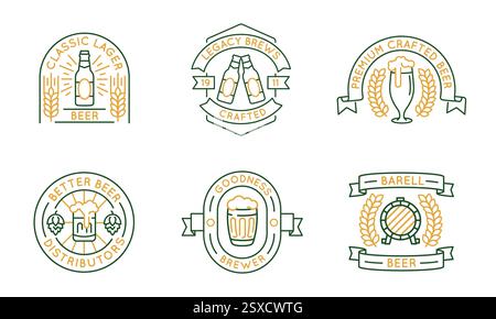 Ensemble de 6 icônes de logo de bière et de brasserie Illustration de Vecteur