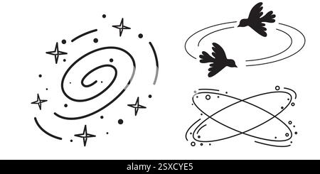 Dizziness manga ou anime élément d'émoticône comique effets graphiques dessin à la main illustration vectorielle doodle ensemble isolé sur fond blanc. Style dessin animé Illustration de Vecteur