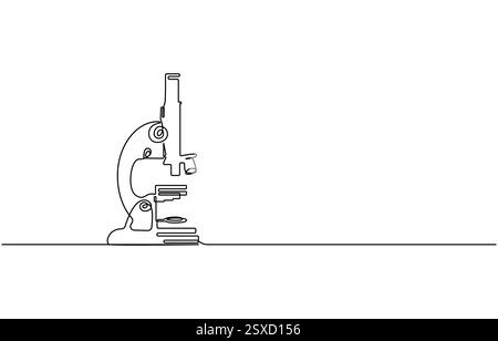 Laboratoires de microscope en dessin continu d'une ligne. Illustration d'une seule ligne de l'équipement de laboratoire Illustration de Vecteur