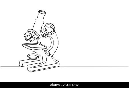 Laboratoires de microscope en dessin continu d'une ligne. Illustration d'une seule ligne de l'équipement de laboratoire Illustration de Vecteur