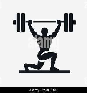 Silhouettes de force haltérophilie minimaliste très simples et plates en noir sur fond blanc Illustration de Vecteur