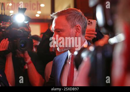 Berlin, Deutschland, 23.02.2025, Hans-Dietrich-Genscher-Haus, Bundestagswahl 2025, chef du FDP Christian Lindner auf der Wahlparty *** Berlin, Allemagne, 23 02 2025 Hans Dietrich Genscher House élections fédérales de 2025, Christian Lindner, chef du FDP au parti électoral Copyright : xdtsxNachrichtenagenturx dts 60840 Banque D'Images