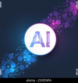 Concept de bannière AI dans le style numérique. Generative Ideas Design Element for Internet Technology. Concept de technologie futuriste Intelligence artificielle Illustration de Vecteur