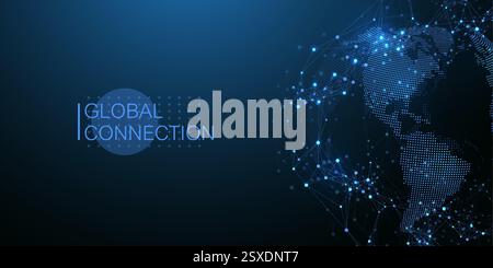 Idée de modèle de conception de bannière de connexion réseau globale. Header communication de réseau social dans le concept global d'entreprise. Technologie Internet. Grand Illustration de Vecteur