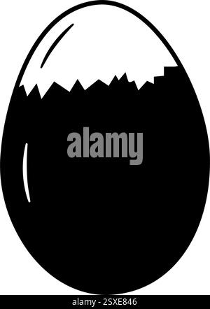 Oeuf dur partiellement pelé en coquille. Noir et blanc icône minimaliste autocollant pictogramme Egg Day idée. Illustration vectorielle isolée cartes thématiques ou bannière promotionnelle web, dépliants, documents imprimés ou étiquettes Illustration de Vecteur