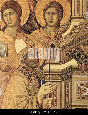 DUCCIO di Buoninsegna (né vers 1255, Sienne, d. 1319, Sienne) Maestà (détail) 1308-11 Tempera sur bois, 79 x 65 cm (taille du détail) Museo dell'Opera del Duomo, Sienne le détail montre Saint Savino, l'un des saints patrons de Sienne. --- mots-clés : ------------- Auteur : DUCCIO di Buoninsegna titre : Maestà (détail) chronologie : 1301-1350 École : italienne forme : peinture type : religieux Banque D'Images