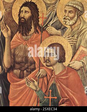 DUCCIO di Buoninsegna (né vers 1255, Sienne, d. 1319, Sienne) Maestà (détail) 1308-11 Tempera sur bois, 79 x 65 cm (taille du détail) Museo dell'Opera del Duomo, Sienne le détail représente Saint Victor, l'un des saints patrons de Sienne. --- mots-clés : ------------- Auteur : DUCCIO di Buoninsegna titre : Maestà (détail) chronologie : 1301-1350 École : italienne forme : peinture type : religieux Banque D'Images