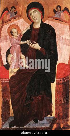 DUCCIO di Buoninsegna (né vers 1255, Sienne, d. 1319, Sienne) Madone Gualino après 1285 Tempera sur bois, 157 x 86 cm Galleria Sabauda, Turin la Vierge Gualino et le retable de Bologne anticipent l'habileté que Duccio devait montrer en modifiant les traits de son professeur, adoucissant les contrastes trop durs de ligne et de couleur. --- mots-clés : ------------- Auteur : DUCCIO di Buoninsegna titre : Gualino Madonna chronologie : 1301-1350 École : italienne forme : peinture type : religieux Banque D'Images