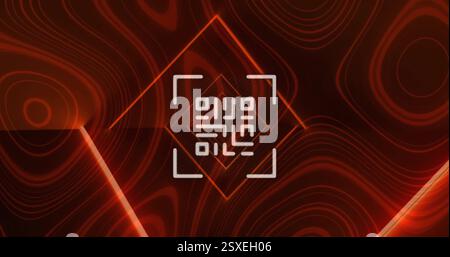 Image du code qr avec des traînées de lumière sur des formes rouges sur fond noir Banque D'Images