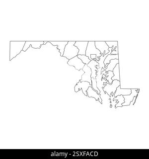 Maryland, MD - carte politique détaillée de l'état américain. Carte administrative divisée en comtés. Carte blanche fine avec contour noir. Illustration vectorielle Illustration de Vecteur
