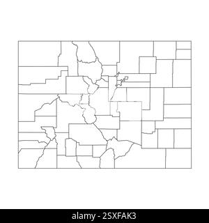 Colorado, CO - carte politique détaillée de l'état américain. Carte administrative divisée en comtés. Carte blanche fine avec contour noir. Illustration vectorielle Illustration de Vecteur