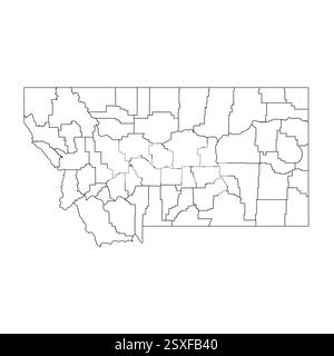 Montana, MT - carte politique détaillée de l'état américain. Carte administrative divisée en comtés. Carte blanche fine avec contour noir. Illustration vectorielle Illustration de Vecteur