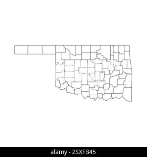 Oklahoma, OK - carte politique détaillée de l'état américain. Carte administrative divisée en comtés. Carte blanche fine avec contour noir. Illustration vectorielle Illustration de Vecteur