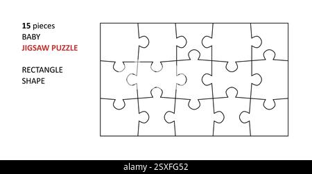 Gabarit vierge de puzzle. Conception de grille de lignes de coupe pour puzzle rectangulaire de bébé - 15 pièces. Illustration de Vecteur