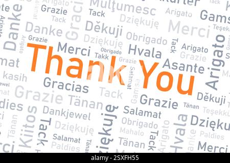 Thank you words in many languages. Different international language thank you word collage. Illustration de Vecteur