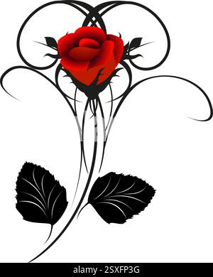 Rose rouge et feuilles noires, élément design. Illustration de Vecteur