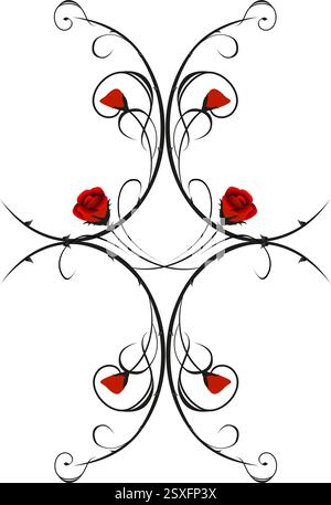 Élément de design noir avec des roses. Illustration de Vecteur