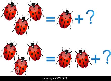 Jeux éducatifs pour les enfants, sur la composition des trois, exemple avec des coccinelles. Illustration de Vecteur