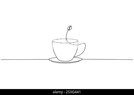 Tasse à café dessin d'une ligne et style minimaliste d'arbre isolent l'illustration vectorielle de contour Illustration de Vecteur