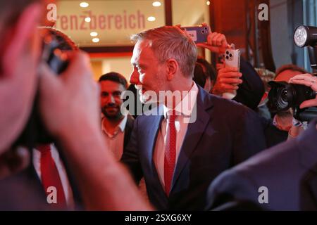 Berlin, Deutschland, 23.02.2025, Hans-Dietrich-Genscher-Haus, Bundestagswahl 2025, chef du FDP Christian Lindner auf der Wahlparty *** Berlin, Allemagne, 23 02 2025 Hans Dietrich Genscher House élections fédérales de 2025, Christian Lindner, chef du FDP au parti électoral Copyright : xdtsxNachrichtenagenturx dts 60841 Banque D'Images