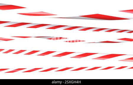 Ruban d'avertissement rouge et blanc ondulant sur fond transparent 3D. Banque D'Images