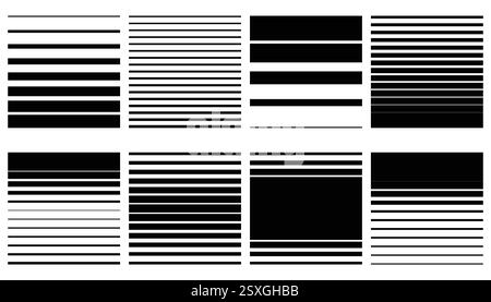 Motifs ou bordures demi-teintes abstraits rayés sans couture. Éléments graphiques dégradés de pop art noir. Collection de motifs linéaires ombrés. Illustration de Vecteur