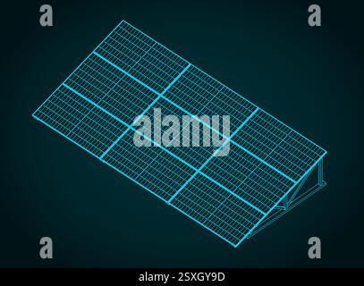 Illustration vectorielle stylisée du plan isométrique des panneaux solaires fixes Illustration de Vecteur
