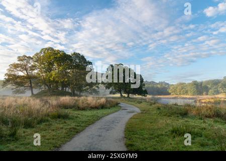 Belle matinée au lac Elterwater dans le parc national de Lake District, Cumbria, Angleterre. Banque D'Images