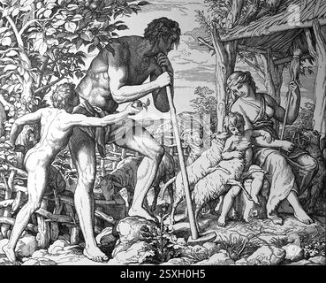 Ancien Testament. Adam et Eve après l'expulsion d'Eden. Illustration par J. Schnorr von Carolsfeld. 'The Picture Bible', 1852-60. Banque D'Images